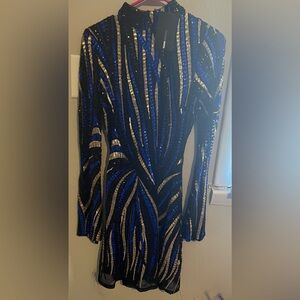 Fashion Nova Black and Blue Sequin Dress